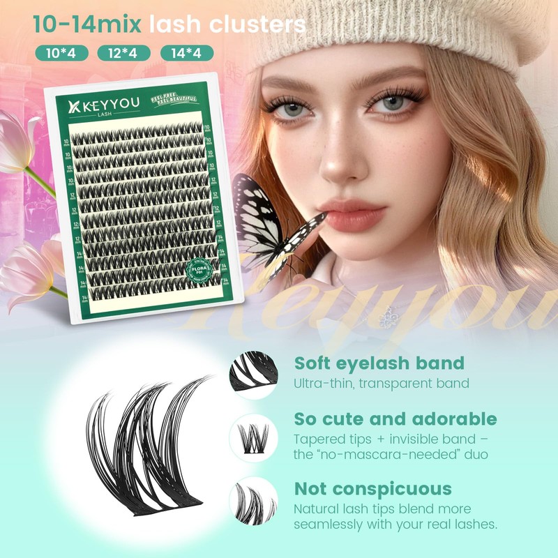 KEYYOU Flora Lash Clusters Flaunt Eyelash Clusters D Curl 10-14MIX
