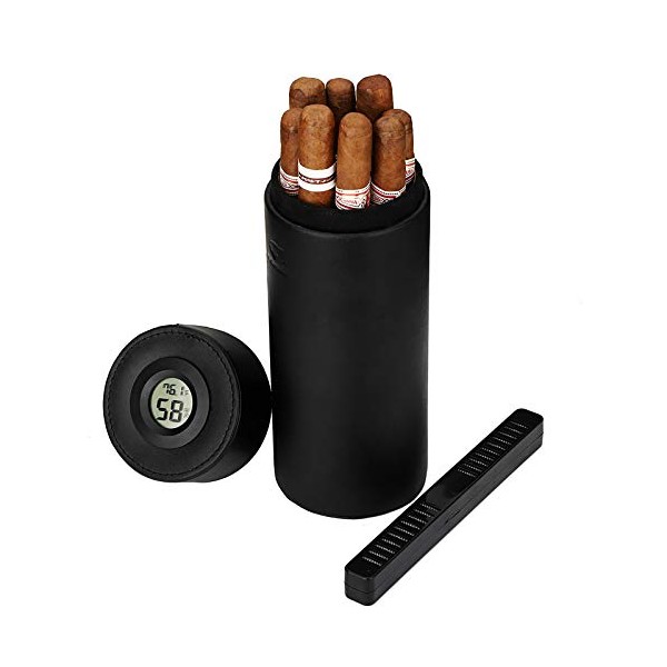 4-Finger Cigar Case, Cigar Humidor Portable Travel with Cigar Professional Lighter. Vintage Style ，Leather Cigar Case Humidifier Cigar Humidor