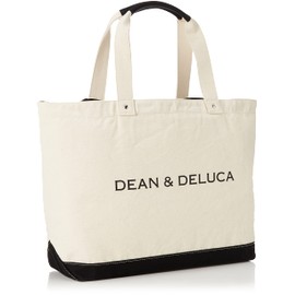 Dean and Deluca Black & Natural Canvas Tote Bag Big Women Men Solid Practical Eco Bag 11.3 x 9.4 x 2.2 inches