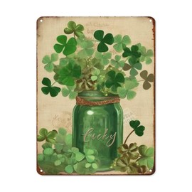 Green Shamrocks Clovers Tin Sign Retro Saint Pat's Day Metal Sign Lucky Sign Holiday Decoration Valentines Day Metal Signs Wall Decor for Home Kitchen Bedroom Cafe Bar Garage Shop 8x12 Inch