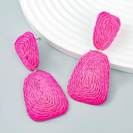 Rose Red Raffia Earrings for Women Cute Rattan Earrings Boho Earrings Summer Earrings for Women 2024 Straw Wrap Earrings for Teen Girls