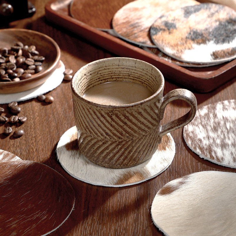 Hushee 12 Pcs Cowhide Coasters Round Natural Leather Cowhide Drink