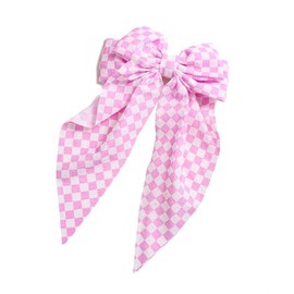Pink Checkered Plaid Jumbo Bow Pinks Big Bows Large Pink White Buffalo Plaid Huge Bows PHB09 (Hair Scarves Bow)