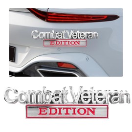Ziciner Combat Veteran Edition Emblem, 3D Metal Raised Car Fender Badge Decal with Strong Adhesive, Universal Combat Veteran Letters Sticker Replacement for Car (Silver & Red, Combat Veteran)