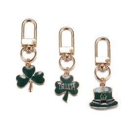 SWJEWEL Small Keychain Set for Women 3pcs Pack Green Leaves Hat ST. PA TRICKS DAY Lucky Car Keys Ring Accessories Clip Handbag Purse Backpack Pendant Charms IRISHGREEN