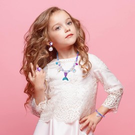 Funngy Girls Jewellery,5 PCS Mermaid Accessories Kids Jewellery Mermaid jewellery Sets Birthday Gift for Toddler Little Girl Play Mermaid Party Decorations Christmas Birthday Gift