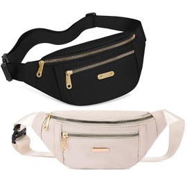 Fashion Bumbag, 2 Pack Fanny Pack with Adjustable Belt, Lightweight Waist Bag Bumbags for Sport Running Hiking Jogging Women Men Bum Bag(Black and White)