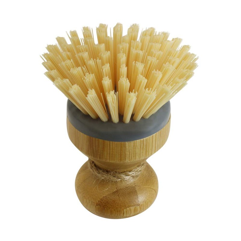 JVL Round Bamboo Short Dish Pot Brush, Natural,
