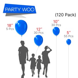 PartyWoo Royal Blue Balloons 120 pcs Different Sizes of 18 12 10 5 Inch Matte Balloon Arch Kit Garland for Graduation Independence Day Baby Shower Birthday Party Decorations Blue-Y5