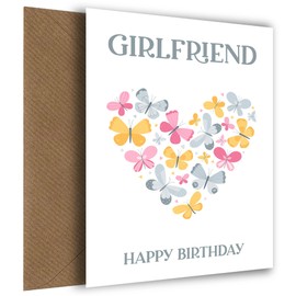 Girlfriend Birthday Card with Butterfly Heart | Female Happy Birthday Card for Any Age, Girlfriend Birthday Card, Multicoloured