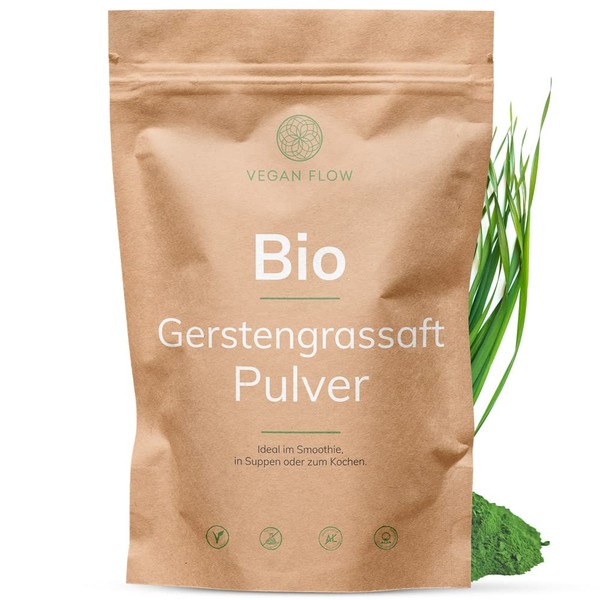 Vegan Flow® Raw Food Organic Barley Grass Juice Powder (250g), Free from Additives, Fine and Green Smoothie Powder