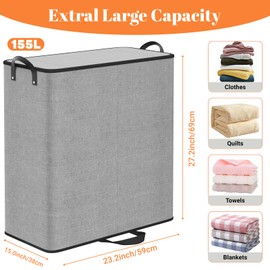 SmartTrends Large Double Laundry Hamper with Lid, Removable Bags & Reinforced Handles, 2 Section Tall Laundry Basket, Dirty Clothes Hampers for Laundry Room, Bedroom, Bathroom, Dorm, 155L, Gray