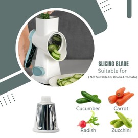 AYBAK Rotary Cheese Grater with Handle, Carrot Slicer, Cheese Shredder with 3 Drum Stainless Steel Blades, Slicer for Kitchen, Nut Grinder, Vegetable Cutter with Strong-Hold Suction Cup Base. (White)