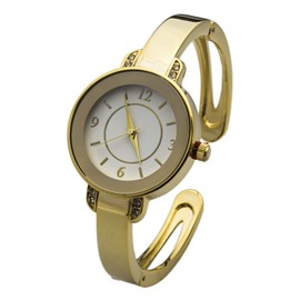 Blekon Collections Japanese Quartz Womens 30mm Case Reflective Bezel Metal Cuff Bangle Watch (Gold)