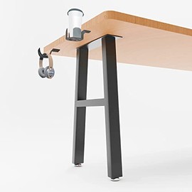 Metal Table Legs 28”Height 17.7”Wide Heavy Duty Desk Legs DIY Furniture Legs for Dining Table ,Coffee Table ,Office Desk with Cup Holder Hanging Hook Set of 2(H-Shape)