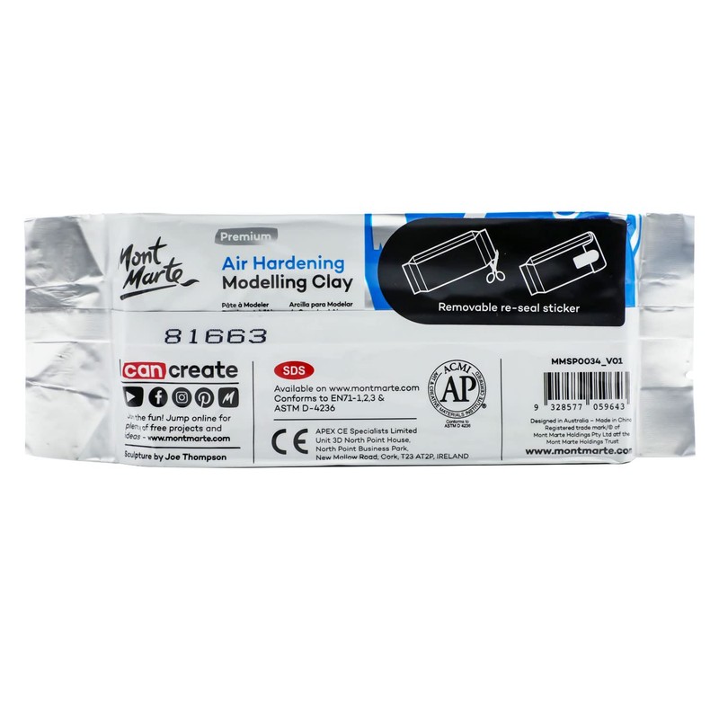 Mont Marte Air Hardening Modelling Clay Premium 500g (1.1lb) Grey,