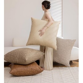 GEGELICA Neutral Decorative Oversized Vintage Faux Leather Throw Pillow Covers, Pack of 4 26x26 inch Soft Rustic Farmhouse Waterproof Cushion Cases, for Outdoor Lounge Sofa Couch Bed Home Decor