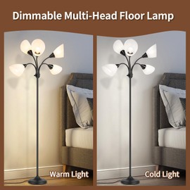 HonoDing Medusa Floor Lamps Standing Lamps 5 Heads Adjustable Reading Light Large Shade Use E26 A19 Bulb Floor Lamps for Living Room Bedroom (Black)