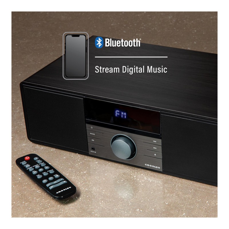 Crosley CR3502A-BK Metro Bluetooth FM Clock Radio and CD Player,