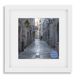 RPJC 11x11 inch Picture Frame Made of Solid Wood and High Definition Glass Display Pictures 8x8 with Mat or 11x11 Without Mat for Wall Mounting Photo Frame White