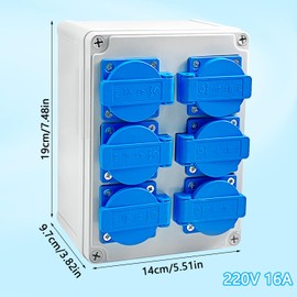 Wall Distributor Power Distributor 6 x 220 V, Waterproof Class IP54, Flame Retardant Technical Plastics, Surface-Mounted Distributor for Indoor / Outdoor Use