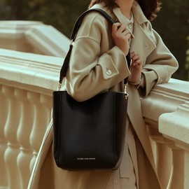 VICTORIA HYDE Fashion Bucket Bags, Women Leather Handbags, Large Shoulder Bag (Black)