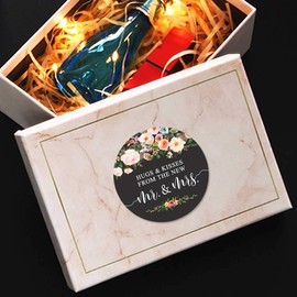 120 x Hugs and Kiesses from the New Mr. and Mrs. Floral Party Wedding Collection Stickers Bridal Shower Party Labels Circle Labels Wedding Favor Labels Envelope Seal - 1.6 inch Wide