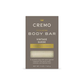 Cremo Exfoliating Body Bar for Men, Vintage Suede Scent, Multi-Layered Fragrance That Buffs, Cleanses and Hydrates Skin, 5oz