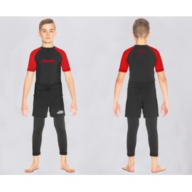 Elite Sports Rash Guards for Boys and Girls, Short Sleeve Compression BJJ Kids and Youth Rash Guard (Red, Large)