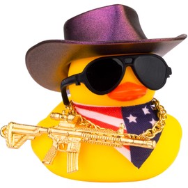 Mwmoeen Mwmoeen Ente fr Auto Armaturenbrett Dekorationen, Gelbe Gummiente Auto Ornamente mit Cowboyhut Sonnenbrille Goldenen Ketten Halstuch und Coole Requisite fr Auto, Bro, Zimmer Dekoration