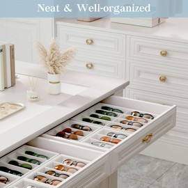 Lolalet Sunglasses Organizer Tray, 4 Grids Velvet Glasses Eyewear Holder Trays, Sunglass Display Drawer Storage for Women Men -4 Pack, Beige