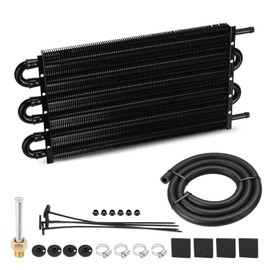 FILTERUP Upgrade 6 Pass Aluminium Transmission Oil Cooler, 5/16" Universal 6 Rows Tube And Fin Cooler Kit Engine With Hose Mounting, Black