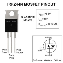 DAOKAI IRFZ44N MOSFET Transistor In-line 55V 49A N-Channel Rectifier Power MOSFET Transistor + Aluminum Heatsink/Mounting Kits for MOSFET Transistor(20Pcs)