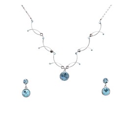 Faship Gorgeous Aqua Premium Rhinestone Crystal Floral Necklace Earrings Set - Aqua