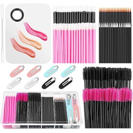 Shynek - Kit de aplicadores de maquillaje desechables, paleta de mezcla de maquillaje con espátula y brochas de maquillaje desechables, varitas de rímel, aplicadores de brillo de labios, clips de maquillaje para el cabello con caja organizadora
