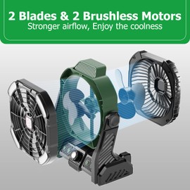 Portable Camping Fan Rechargeable Portable fan for Travel Battery Powered Fan with LED Lantern, 270° Rotation, USB Desk fan Battery Rechargeable Operated Tent Fan for Camping accessories with Hook