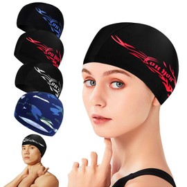 Zuxbolf 4 Farben Badekappen für Erwachsene Elastische Badehaube Schwimmhaube Wasserdicht Schwimmkappe für Damen & Herren Bademütze Schwimmmütze Ohrenschutz Swimming Cap für Langes/Kurzes Haar