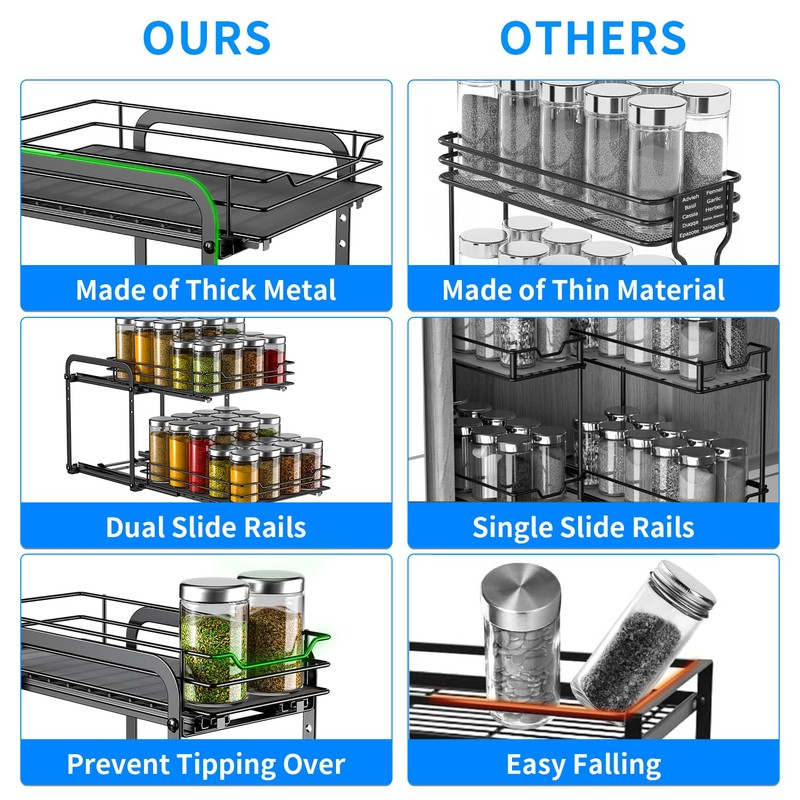 RCHYFEED Spice Rack, 2 Tier Pull out Cabinet Spice Organizer,