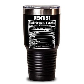 ODDITEES Funny Dentist Tumbler Dentist Nutrition Facts 30oz Stainless Steel Black