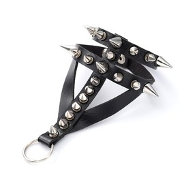 Dmaiy Punk Leather Bracelets Spiked Studded Bracelet Gothic Rock Bracelets with Ring Black Cuff Wristband for Women and Men (Black)