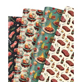 Pineraap 12 Sheets Steak Wrapping Paper, Gourmet Gift Wrap with Funny Beef, Folded Flat Art Paper for Steak Lover Birthday Holiday Party Celebration, 19.7 x 27.6 Inch