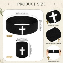 Shyyween 6 Pcs Christian Cross Sweatband Set Religious Sports Headband & Wristband Set Wicking Athletic Wristband Sport Accessories Supplies for Men Women Basketball Baseball Soccer Gym Running