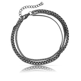 Made by Nami Multi-Layer Bracelet Men's Black Men's Jewellery Waterproof 18 cm + 5 cm Length, Stainless Steel