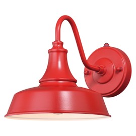 VAXCEL Dorado 9 in. H 1-Light Red and White Dusk to Dawn Sensor Farmhouse Outdoor Wall Sconce, Gooseneck Steel Shade, LED Compatible, Dark Sky Compliant for Exterior Porch Patio Front Door or Garage