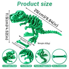 QSLWcos 3D Printed Dinosaur with Bones 2Pcs Fidget Full Articulated T Rex Skeletons for Autism/ADHD Poseable Dinosaur Bones Figures Home Office Decor for Adult Stress Relief (Colorful+Green)