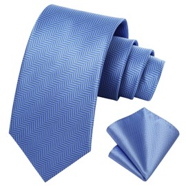 HISDERN Men's Ties Light Blue Tie and Pocket Square Set Solid Formal Classic Elegant Necktie & Handkerchief for Business Wedding Party