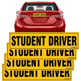 TOTOMO Student Driver Magnet for Car - Large 12"x3" Magnetic Reflective Vehicle Safety Sign for New Rookie Learner Drivers Removable Bumper Sticker Please Be Patient (4 Pack)