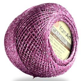 Yarnart Camellia Metallic Shimmer Fine Yarn - 70% Polyester, 30% Metallic, 192m, 20g, Crochet Thread, Lace, Embroidery, Jewelry Making, and Decorative Craft Yarn, 1.25mm (Mulberry Silver, 20g Skein)