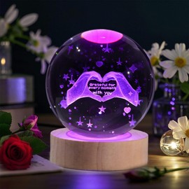3D Crystal Ball Night Light with 16 Color 4 Modes, Upgraded Heart Shaped Glass Ball Crystal Lamp with Wooden Base, Remote Control, Home Room Bedroom Decor Birthday Gifts Mother's Day Christmas Gift
