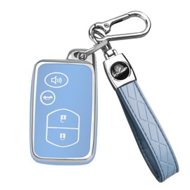 QBUC for Toyota Key Fob Cover with Keychain, Car Key Case Protection for Toyota Fit for Camry Avalon Corolla Highlander Prius RAV4 Venza, Key Fob Protector Accessories (Silver-Blue)